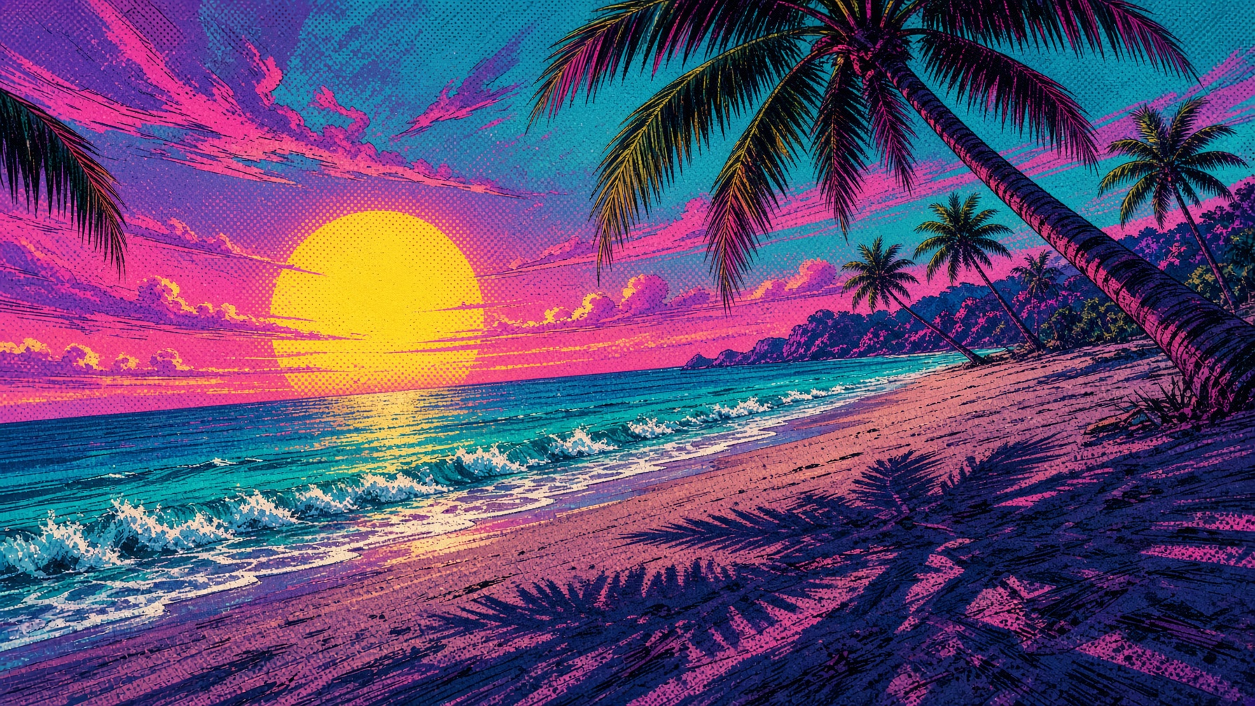 Across the Spider-Verse style tropical beach